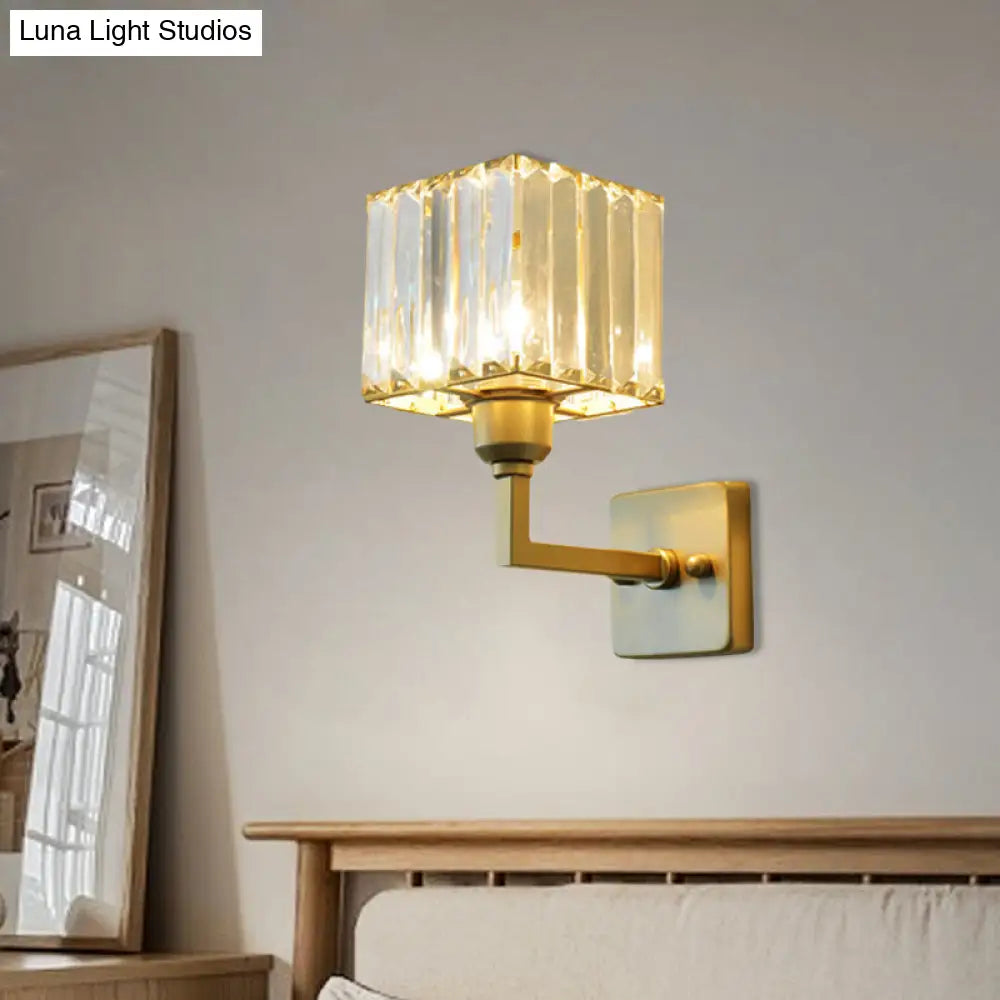 Modern gold crystal block wall sconce – bedroom lighting