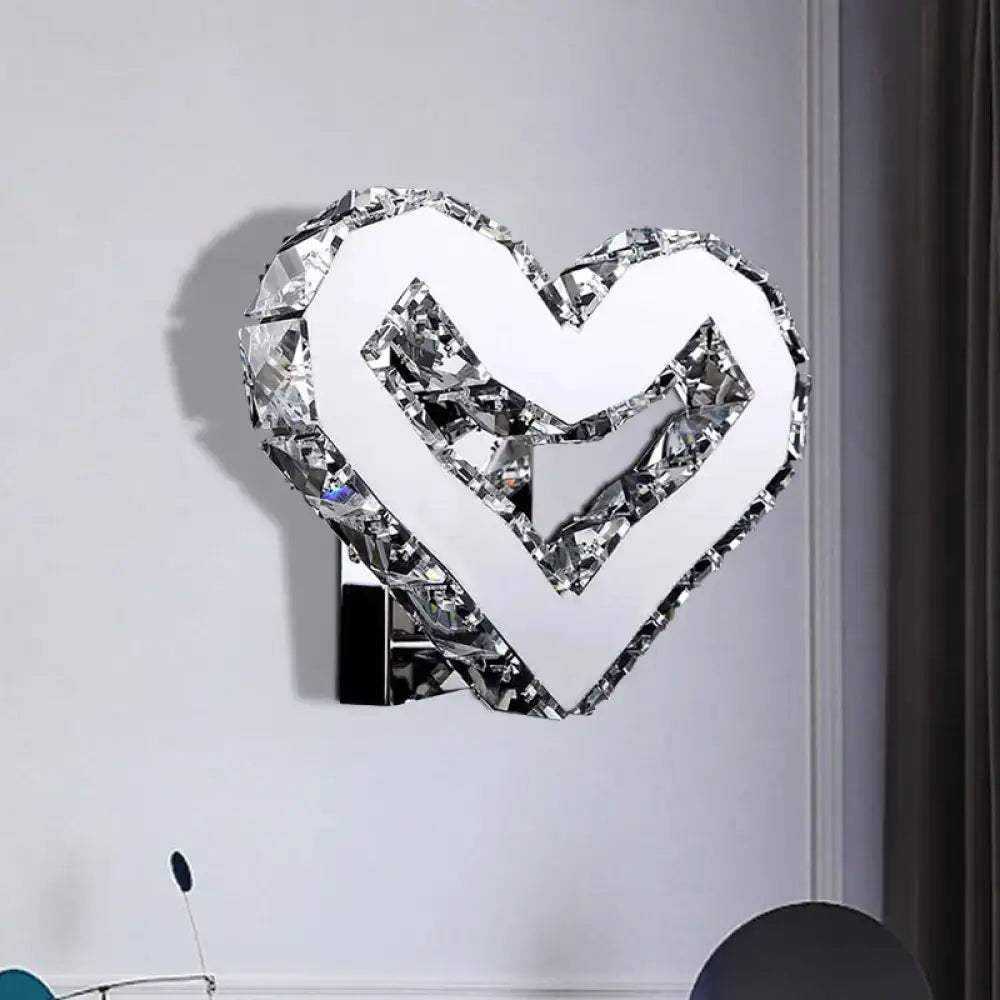 Modern clear crystal heart wall lamp bedroom warm & white light