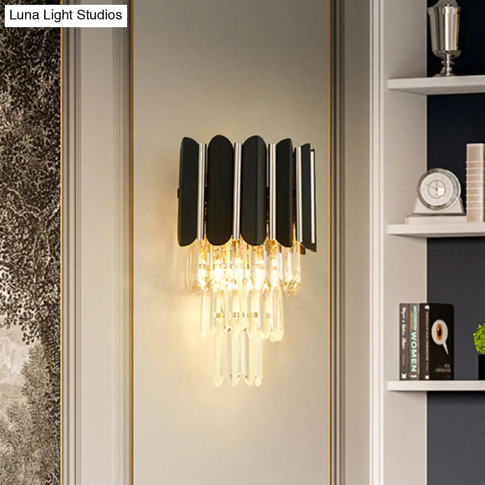 DecorBites™ Modern Clear Crystal Wall Sconce Light - Black, Tiered Design with 2 Lights