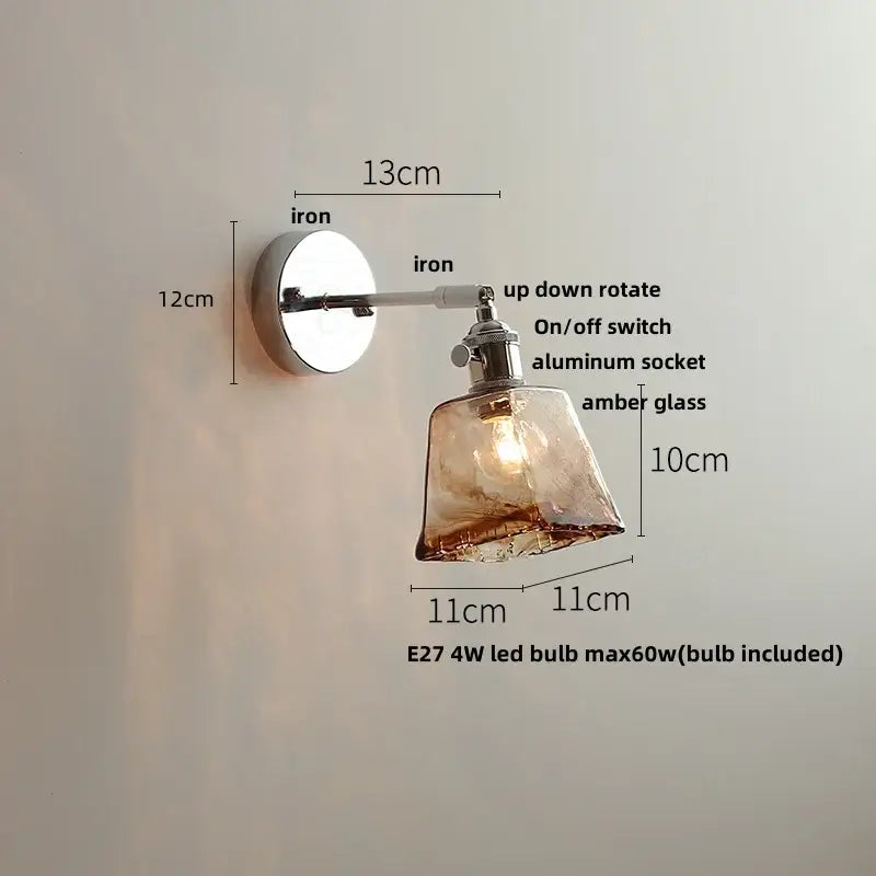 DecorBites™ Clear Glass LED Wall Lamp Pull Chain Switch Modern Up Down Rotatable Stair Light Fixtures