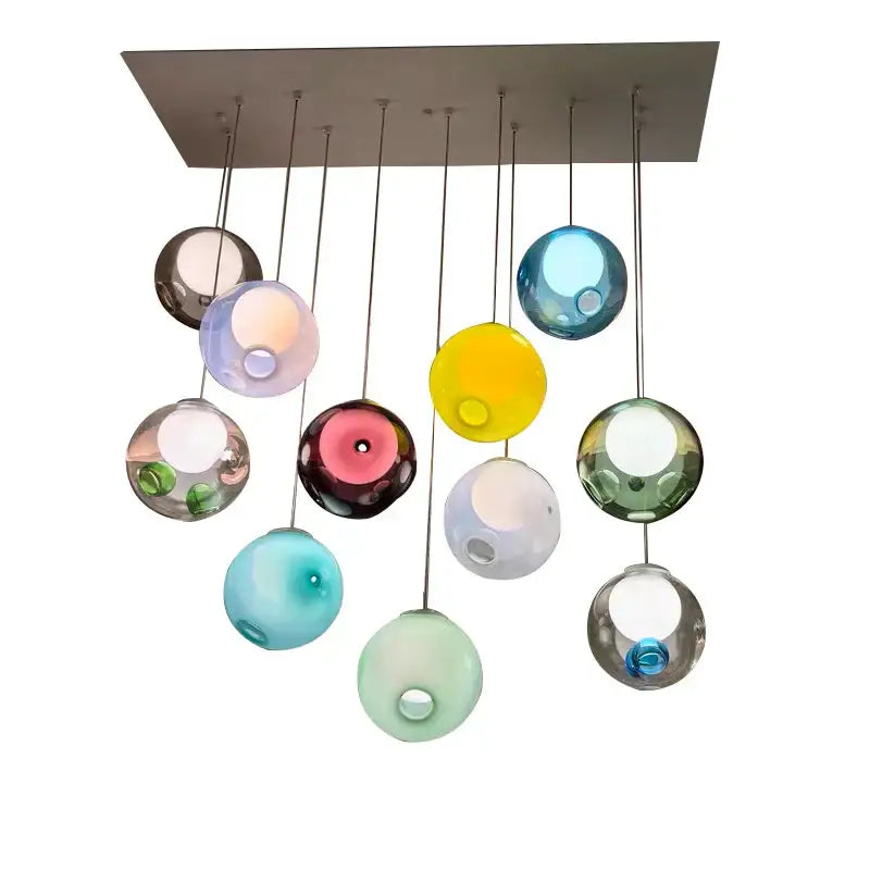 DecorBites™ Colorful Balls Chandelier: Modern Dimmable Rectangle Dining Room & Bedside Hanging Lamp