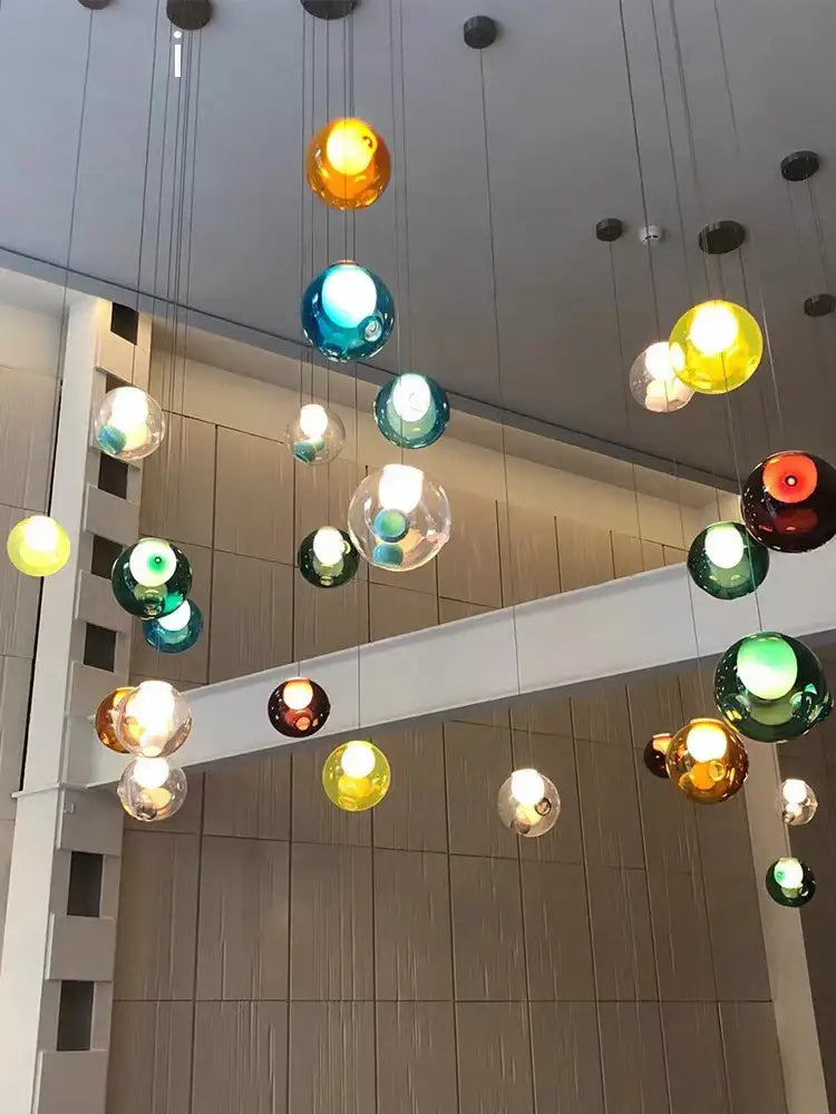 DecorBites™ Colorful Balls Chandelier: Modern Dimmable Rectangle Dining Room & Bedside Hanging Lamp