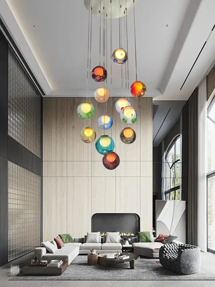 DecorBites™ Colorful Balls Chandelier: Modern Dimmable Rectangle Dining Room & Bedside Hanging Lamp