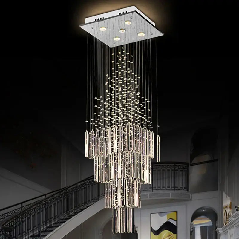 Modern columnar crystal chandelier white living room hanging lamp