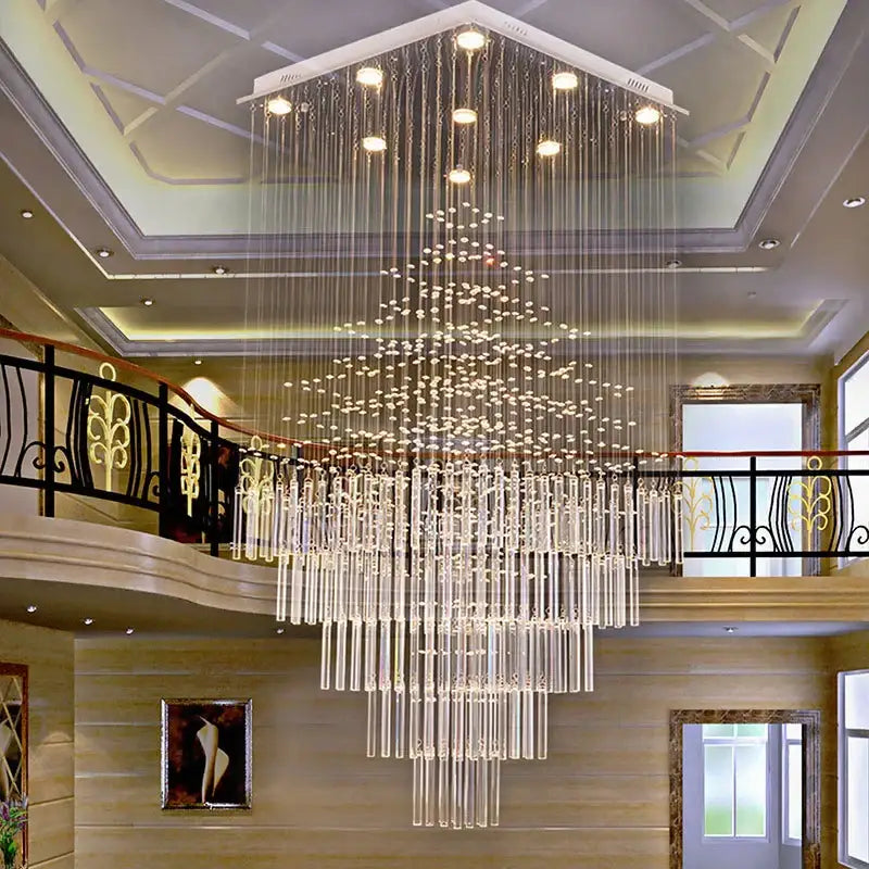 Modern columnar crystal chandelier white living room hanging lamp