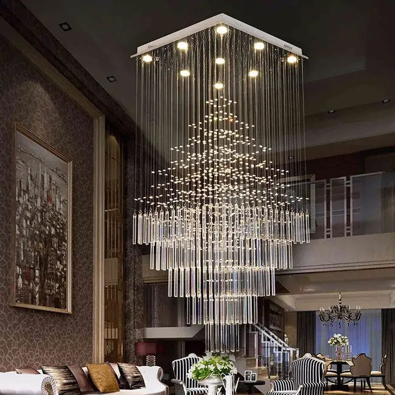 Modern columnar crystal chandelier white living room hanging lamp