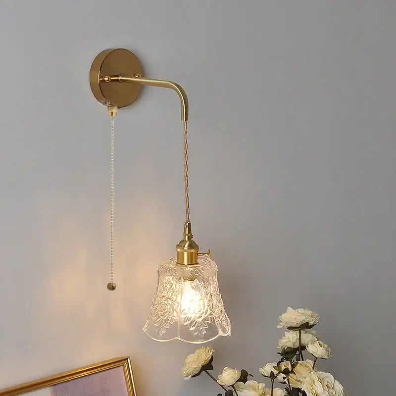 Modern copper etched glass led wall light fixture bedroom sconce
