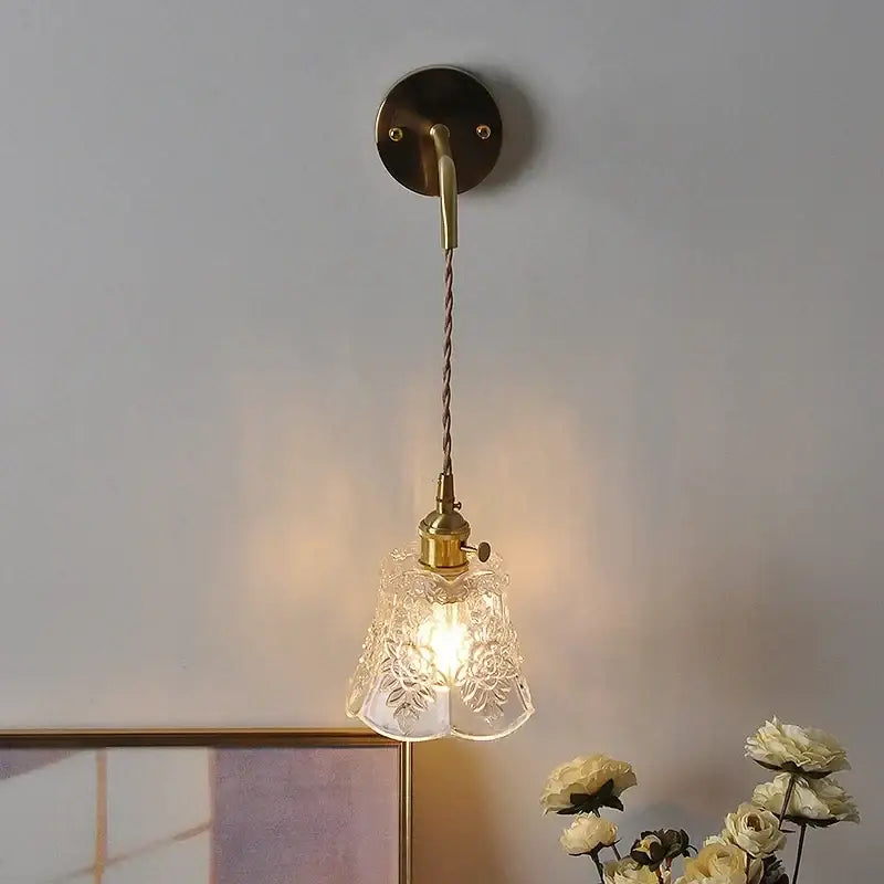 Modern copper etched glass led wall light fixture bedroom sconce