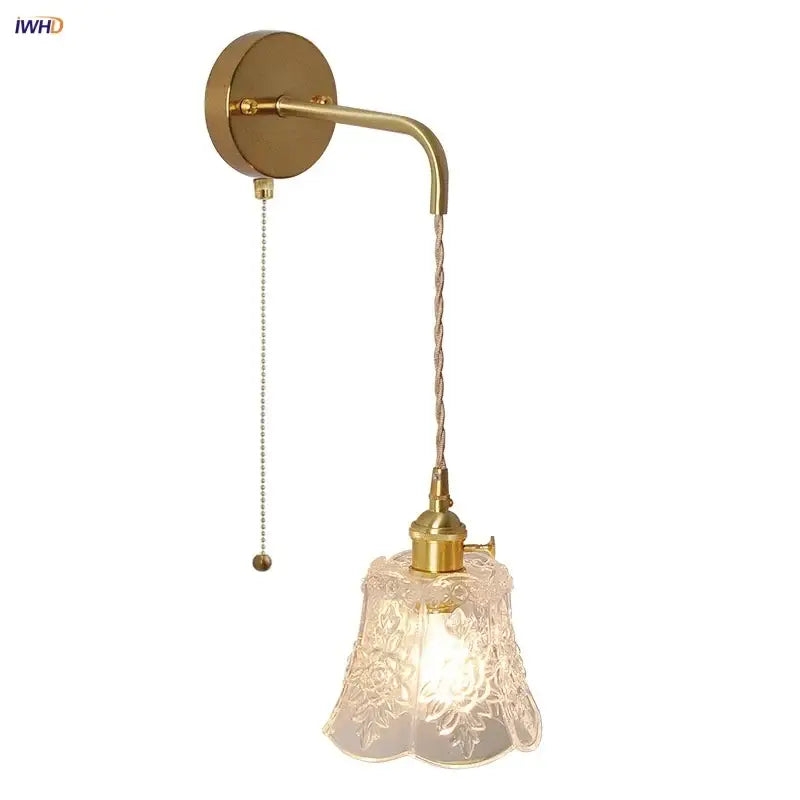 Modern copper etched glass led wall light fixture bedroom sconce