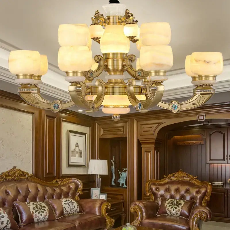 DecorBites™ All Copper Jade Chinese Chandelier: Modern & Simple Living Room Lighting