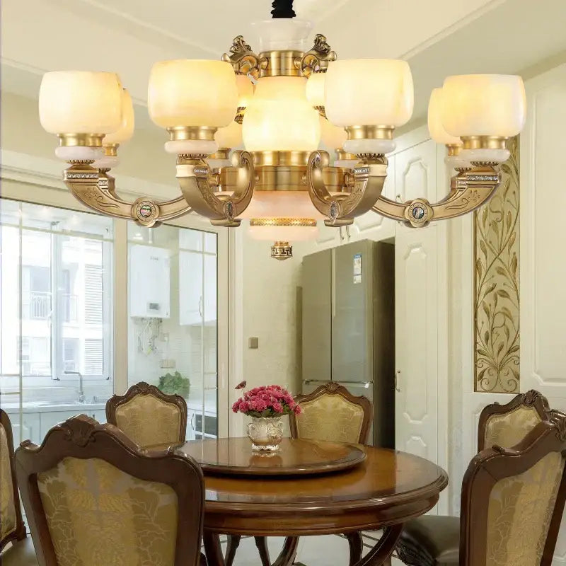 DecorBites™ All Copper Jade Chinese Chandelier: Modern & Simple Living Room Lighting