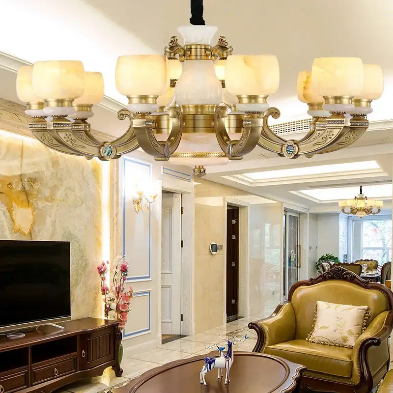 DecorBites™ All Copper Jade Chinese Chandelier: Modern & Simple Living Room Lighting