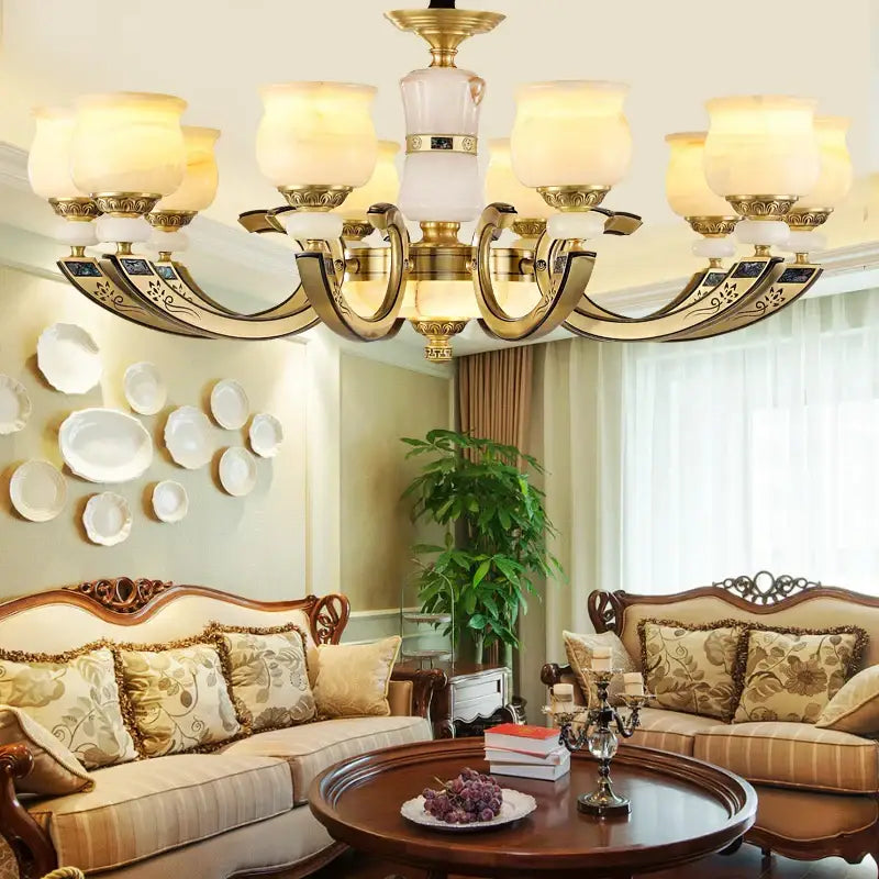 Modern copper jade pendant lamp for dining room decor