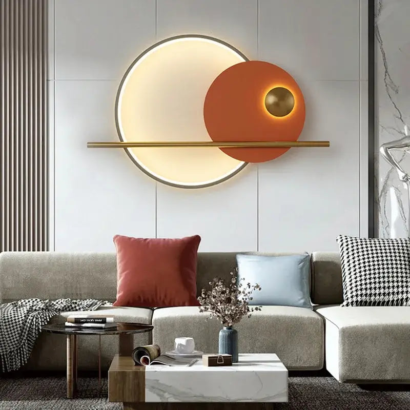 Modern cream & orange circular led wall lamps bedroom lighting