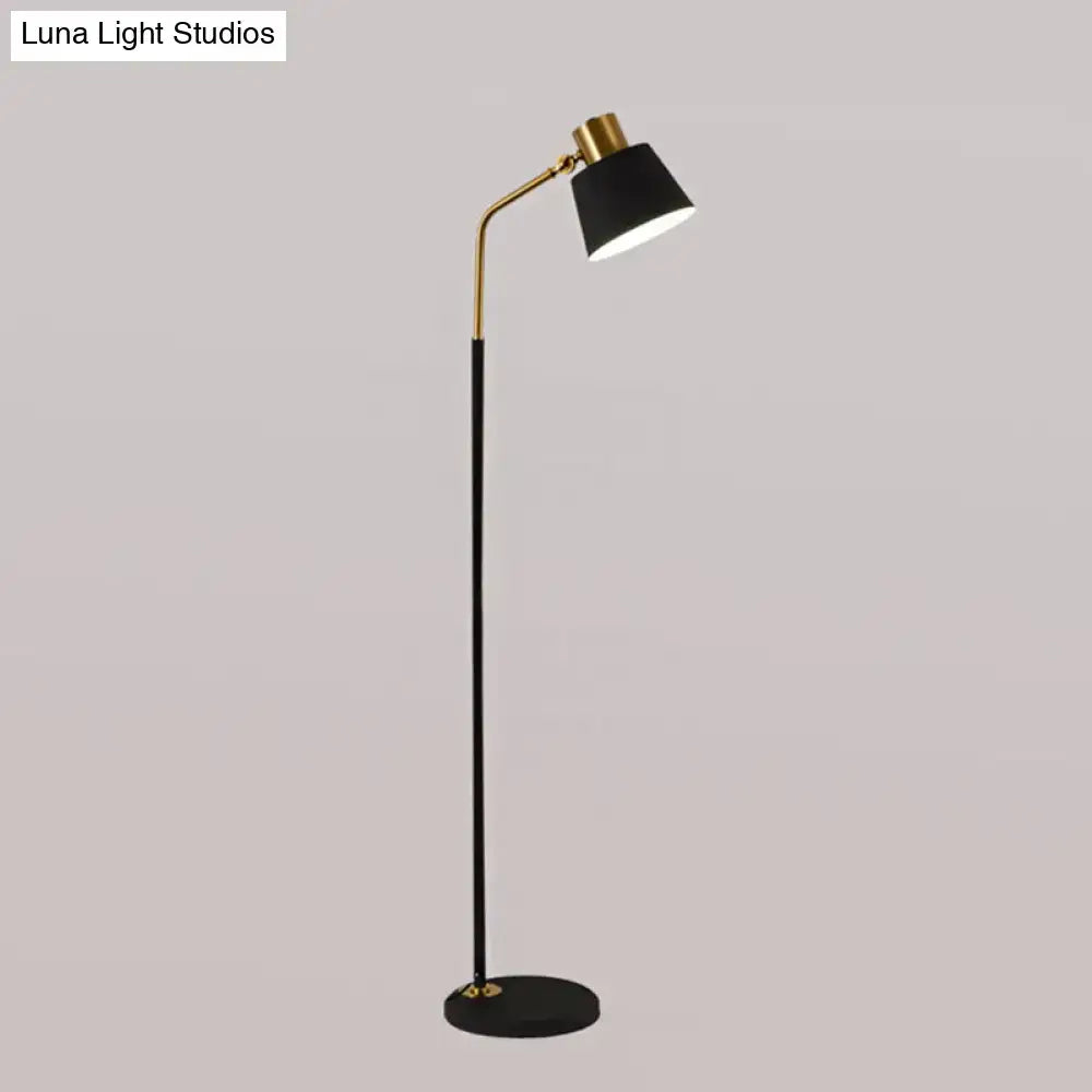 DecorBites™ Small Barrel Black Floor Lamp with Modernist Metallic Stand – Ideal for Bedroom Lighting