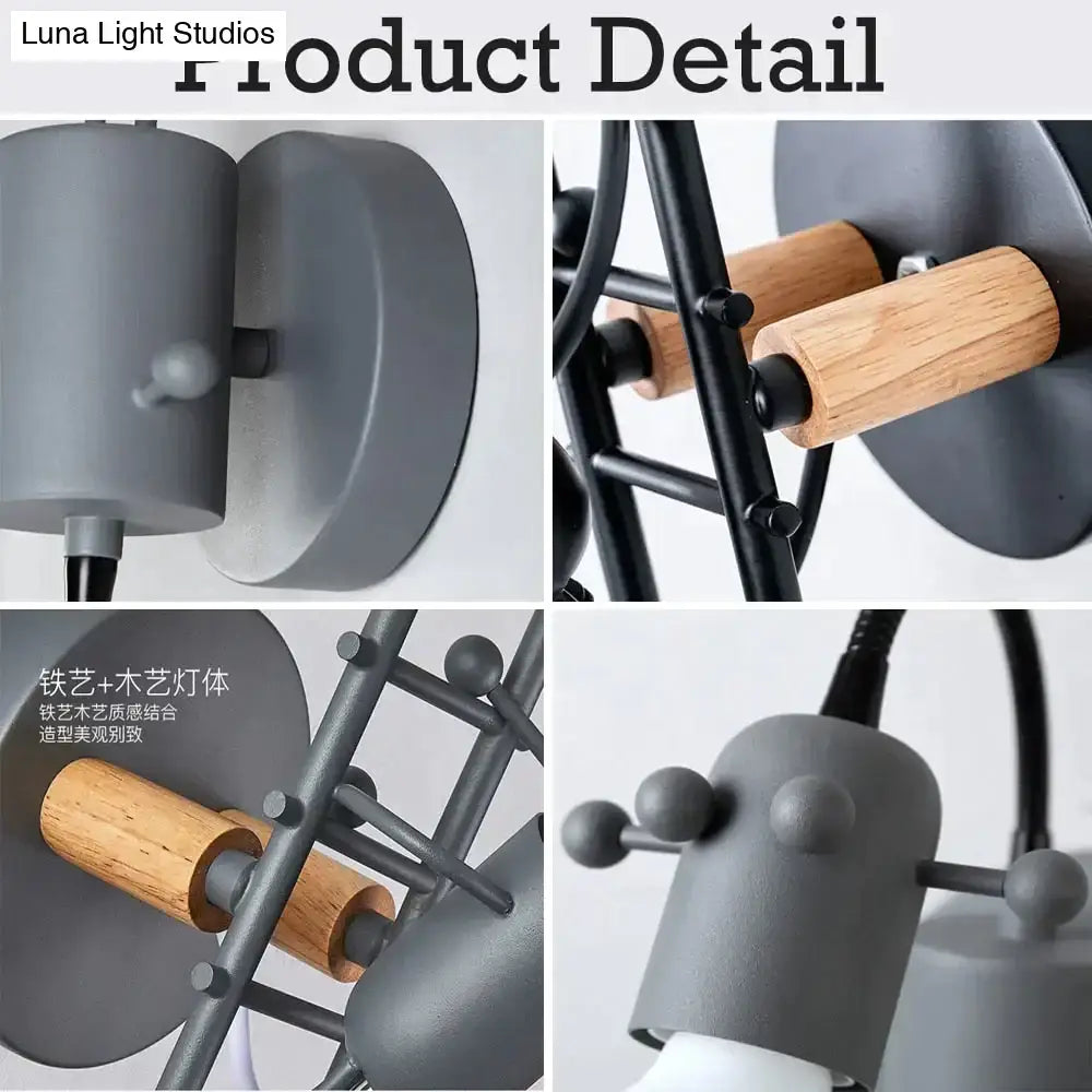 Modern creative minimalism metal robot ant wall sconce bedroom light