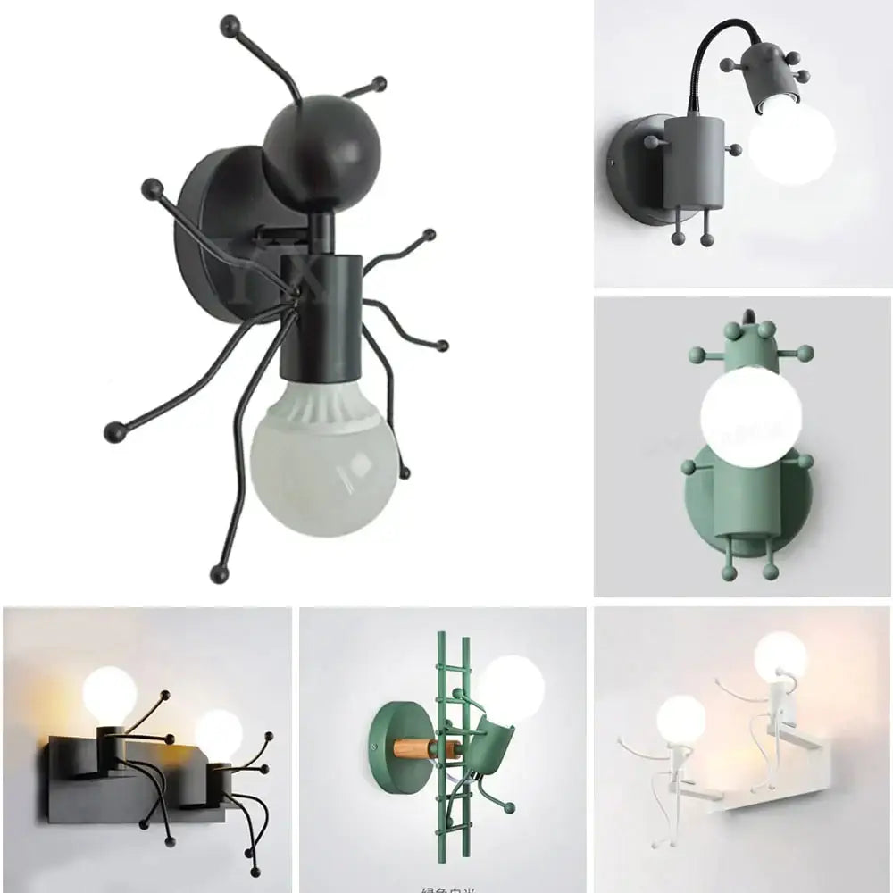 Modern creative minimalism metal robot ant wall sconce bedroom light