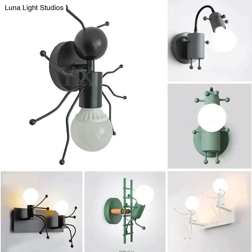 Modern creative minimalism metal robot ant wall sconce bedroom light