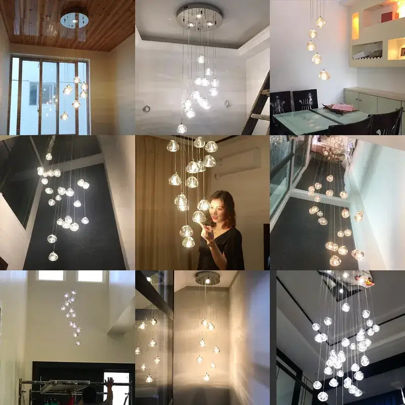 Modern crystal ball nordic led chandelier staircase pendant light