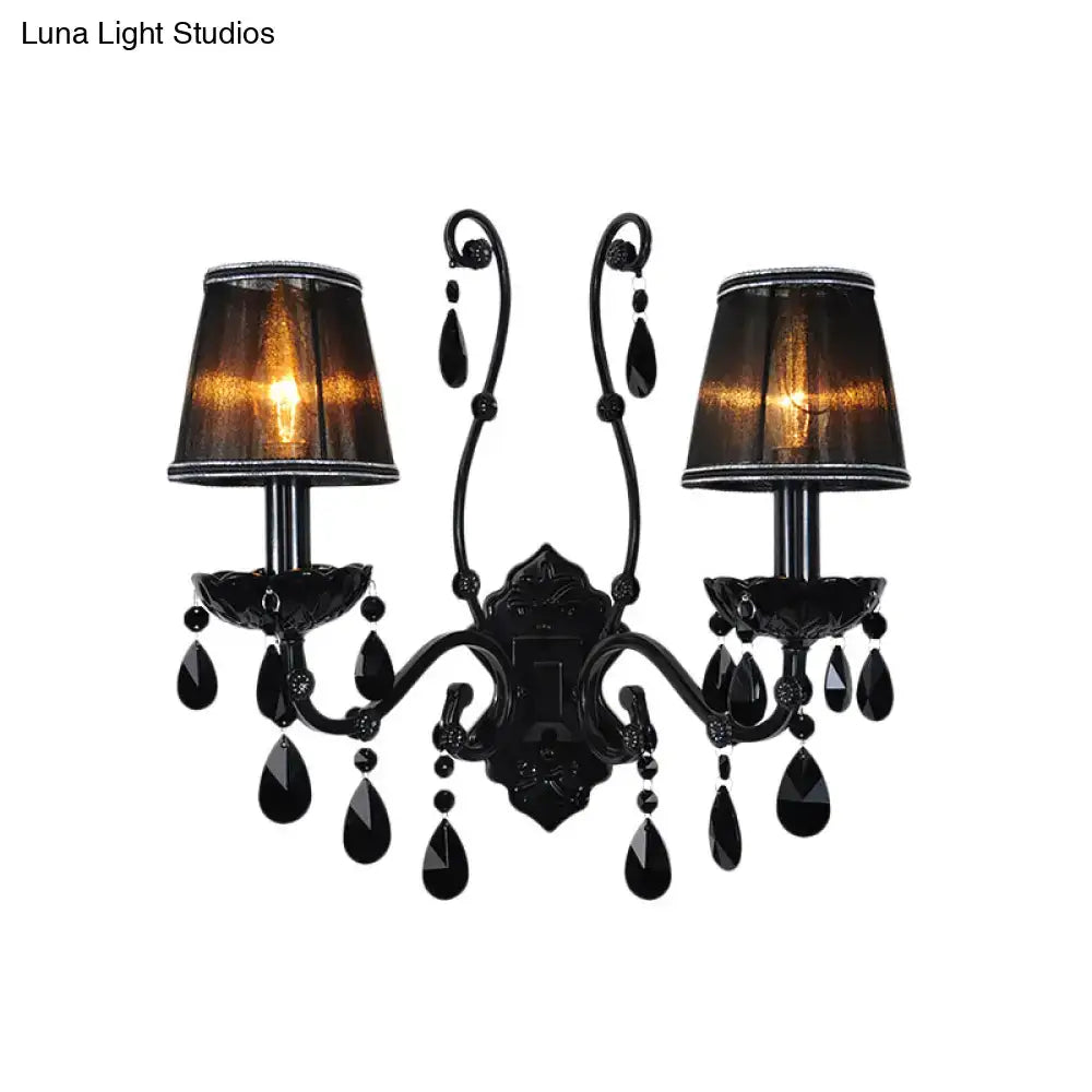Modern crystal cone wall mount sconce in black for living room