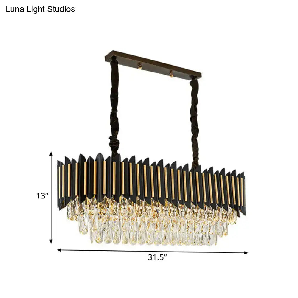 DecorBites™ Modern Crystal Rod Black-Gold Island Hanging Lamp with Layered Elliptical Shades - 8 Lights
