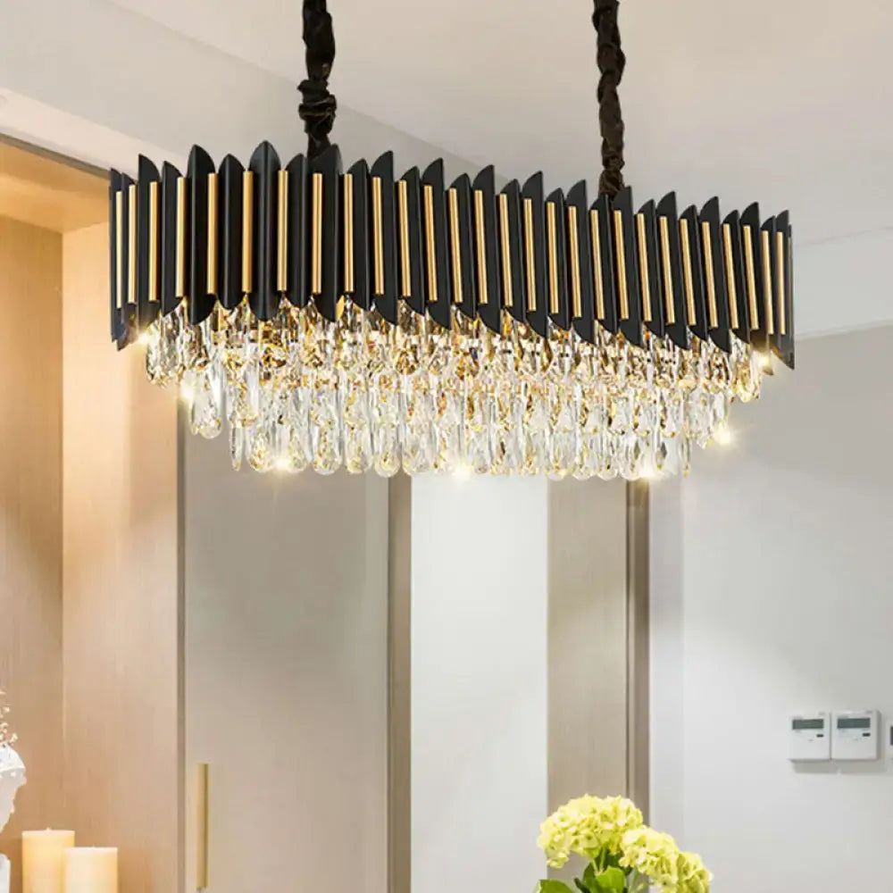 DecorBites™ Modern Crystal Rod Black-Gold Island Hanging Lamp with Layered Elliptical Shades - 8 Lights