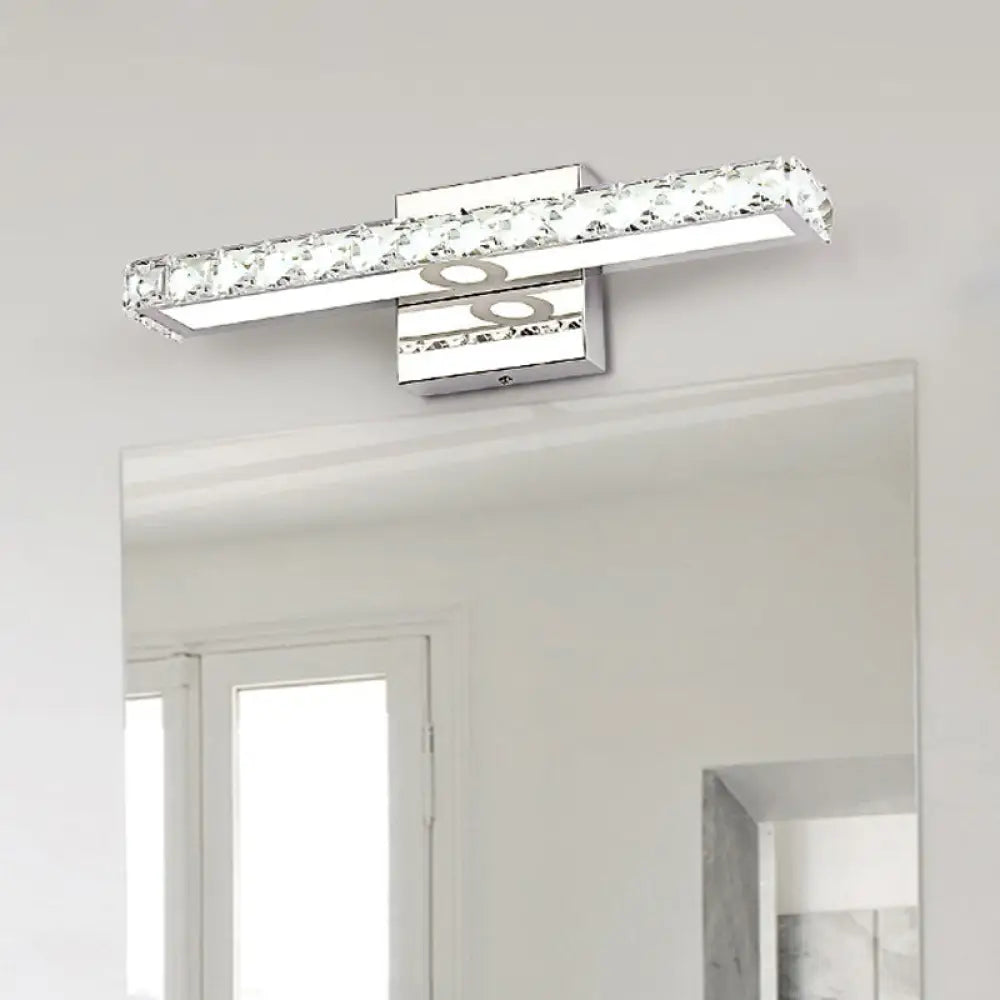 DecorBites™ Modern Crystal Vanity Light: Silver/Champagne Linear Wall Sconce with 1 Light in Warm/White for Bathroom