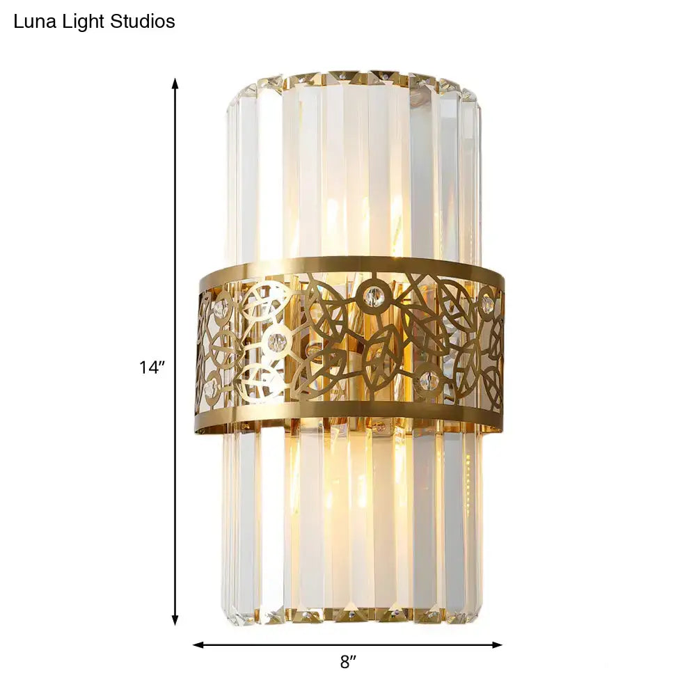 Modern crystal wall light with gold filigree band – study room sconce