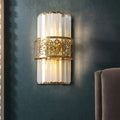 Modern crystal wall light with gold filigree band – study room sconce