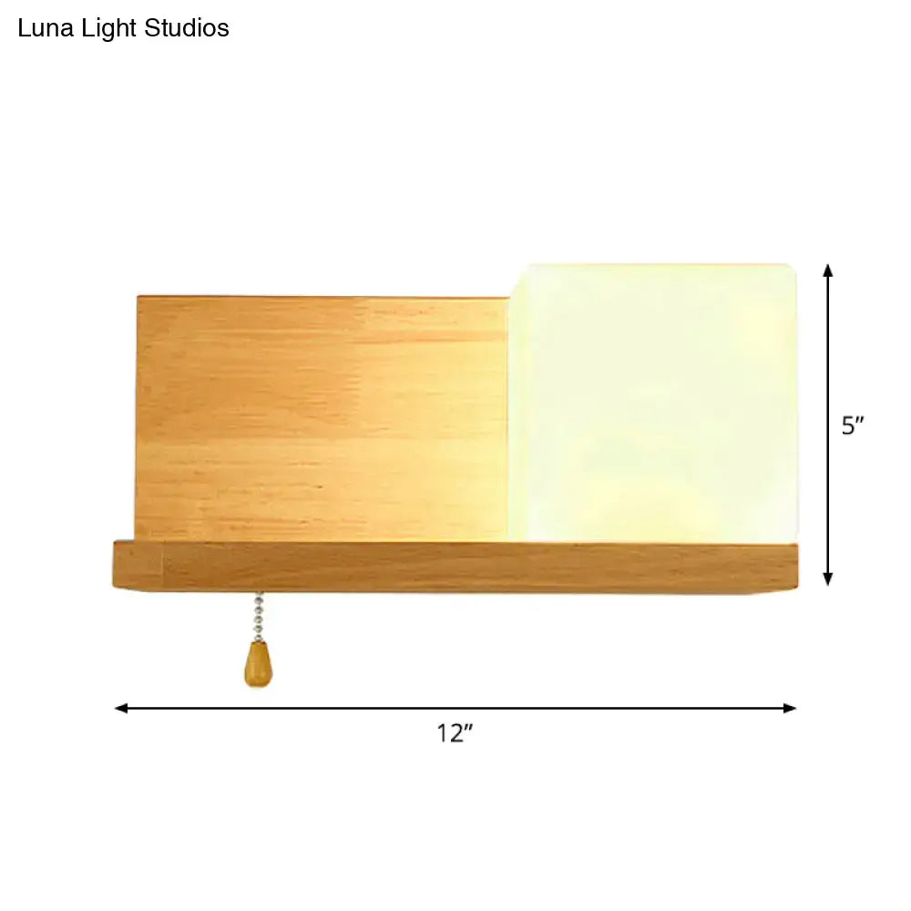 Modern cubic wall sconce light with beige wood for bedroom