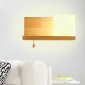 Modern cubic wall sconce light with beige wood for bedroom