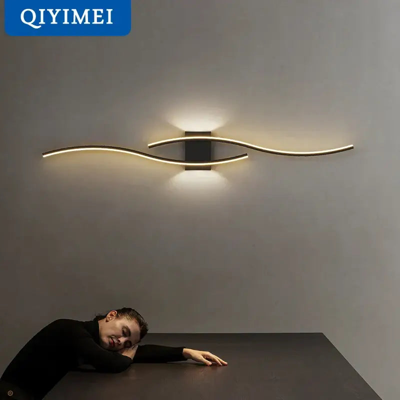 Modern curved gold led wall lamp bedroom sconce lighting
