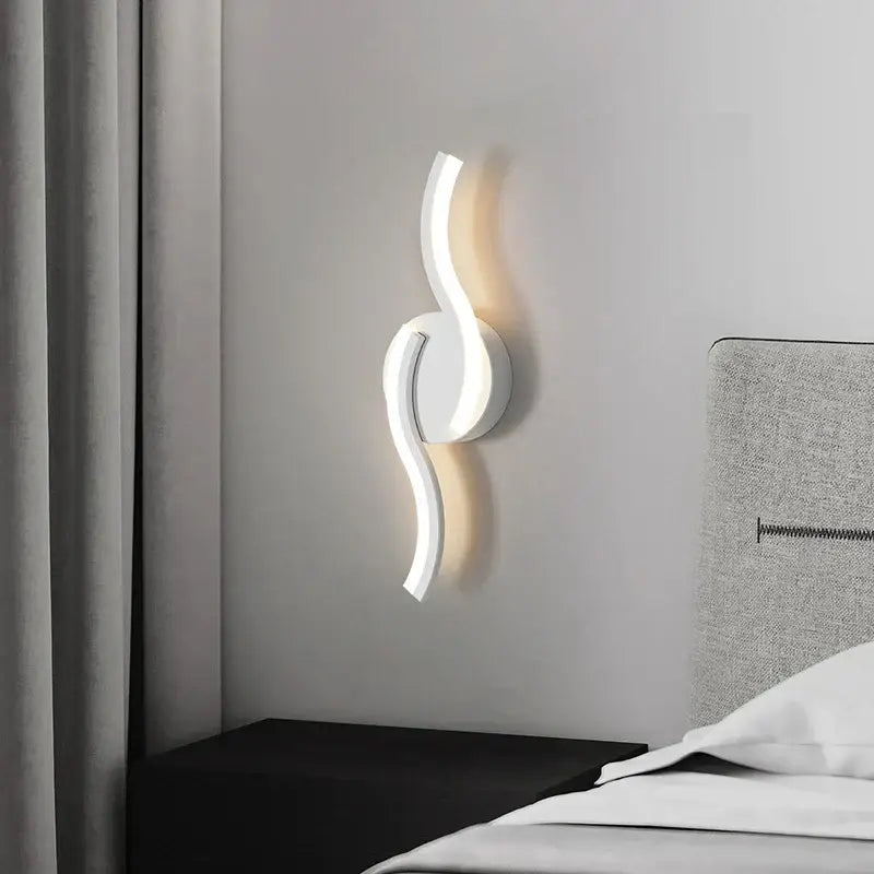 Modern curved white led wall sconces for bedroom lighting
