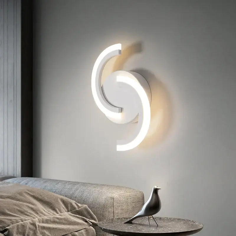 Modern curved white led wall sconces for bedroom lighting