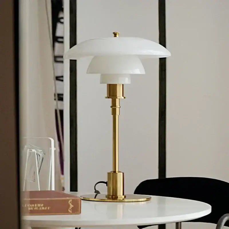 Modern danish amber & frosted glass desk lamp for bedroom
