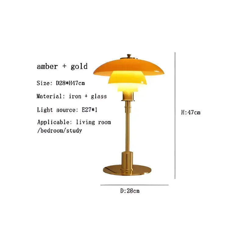 Modern danish amber & frosted glass desk lamp for bedroom