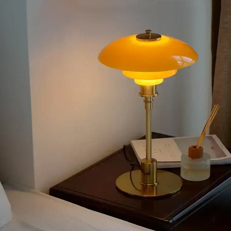 Modern danish amber & frosted glass desk lamp for bedroom