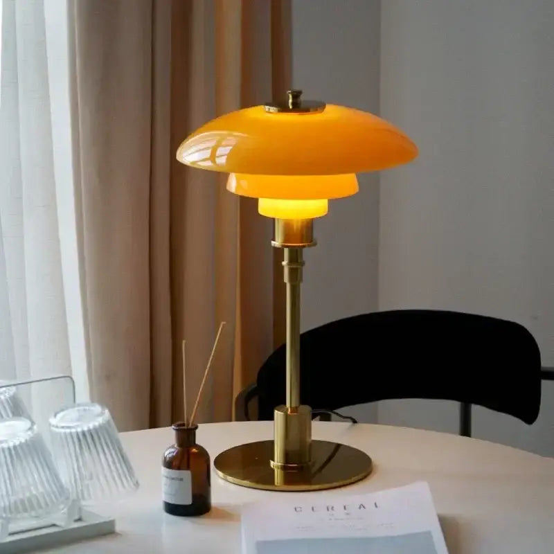 Modern danish amber & frosted glass desk lamp for bedroom