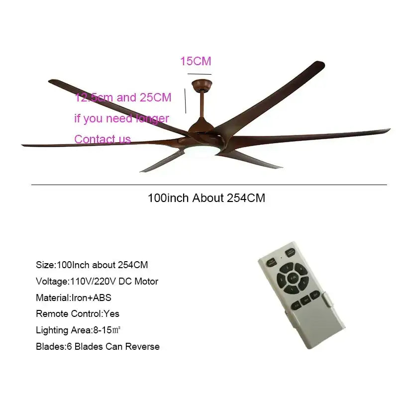 Modern dark bronze 100 inch large ceiling fan living room light