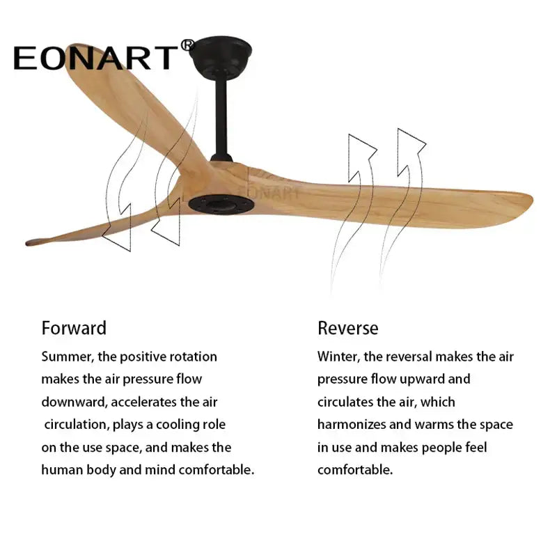 Modern dark brown solid wood dc ceiling fan living room