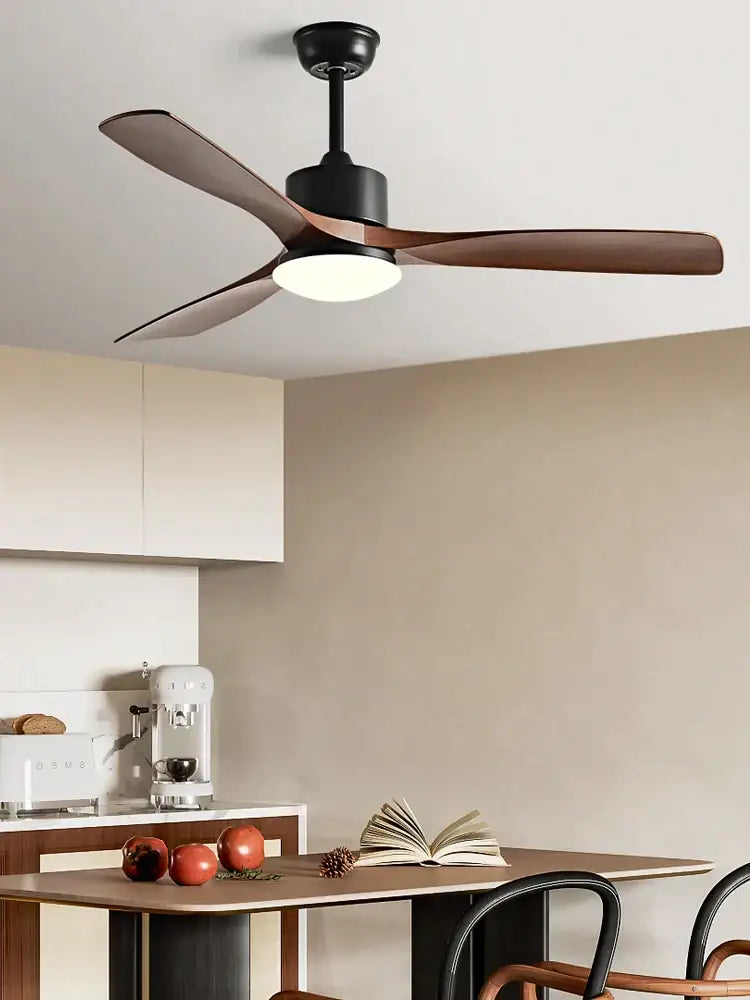 Modern dark brown wooden ceiling fan with led light bedroom remote