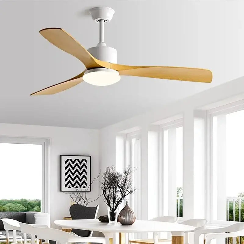 Modern dark brown wooden ceiling fan with led light bedroom remote