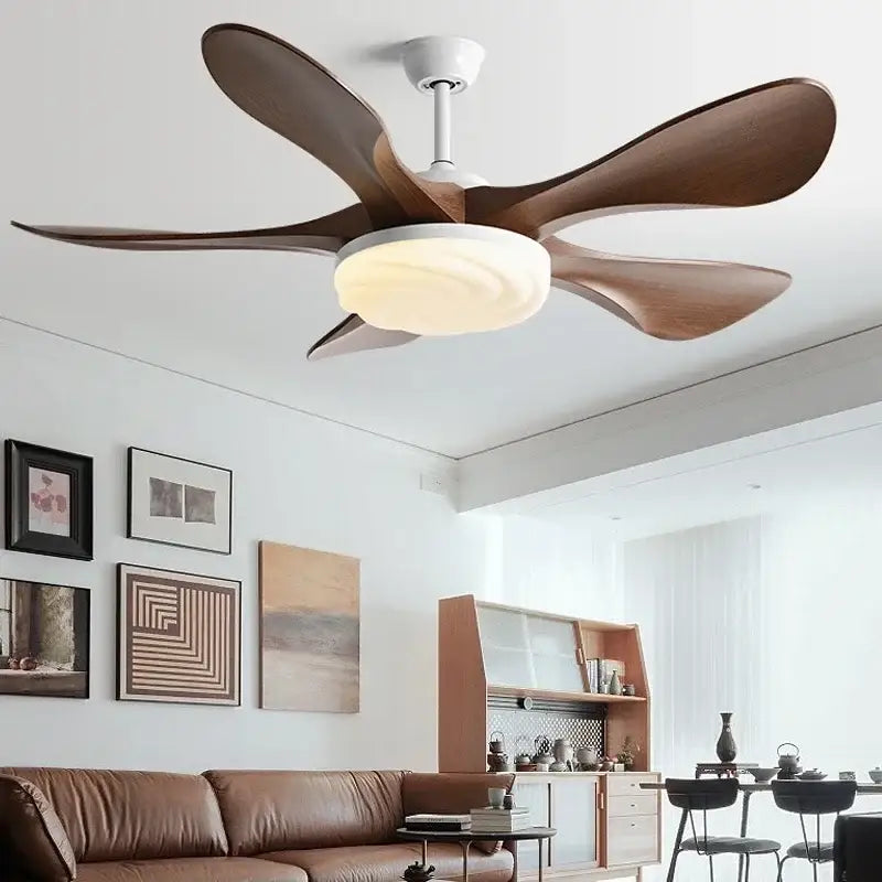 Modern dark wood led ceiling fan living room light