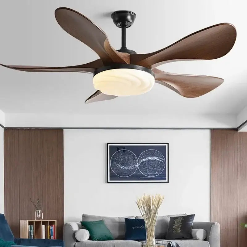 Modern dark wood led ceiling fan living room light