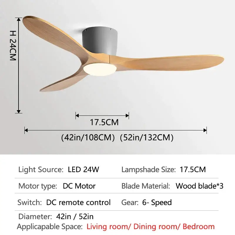 DecorBites™ 52" Low Floor Fan Lights Wood Blade Remote Control Ceiling Fan Strong Winds