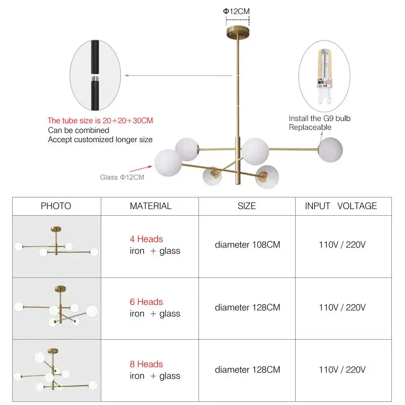 Modern decorbites glass brass chandelier for living room
