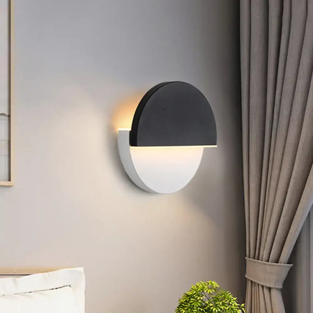 Modern double semicircle black & white wall lamp bedroom sconce