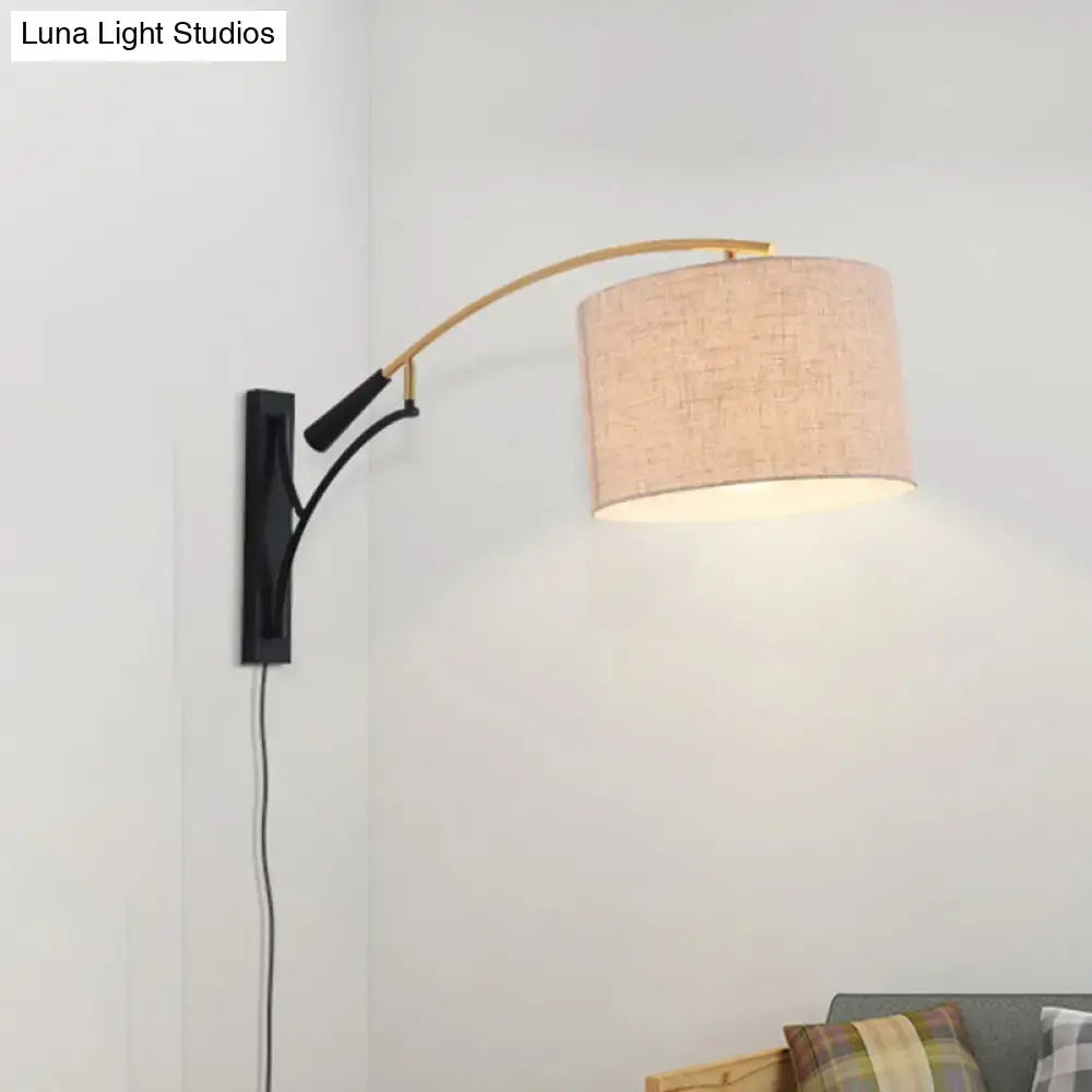 Modern drum shade wall lamp in flaxen & coffee for bedroom