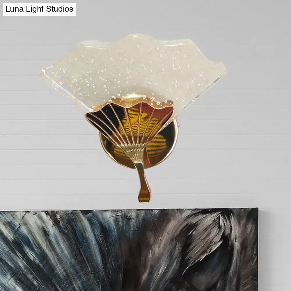 Modern fan gold led wall sconce lamp with bubble crystal bedroom