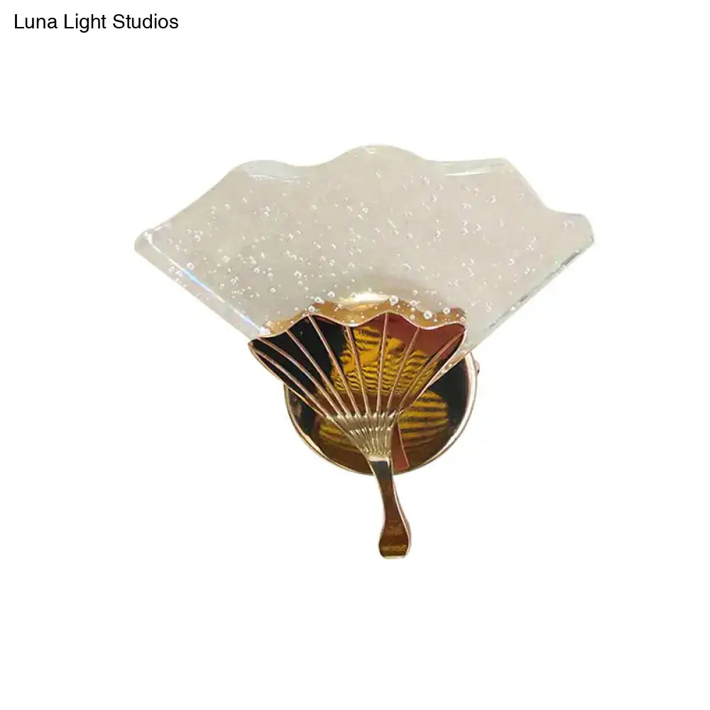 Modern fan gold led wall sconce lamp with bubble crystal bedroom